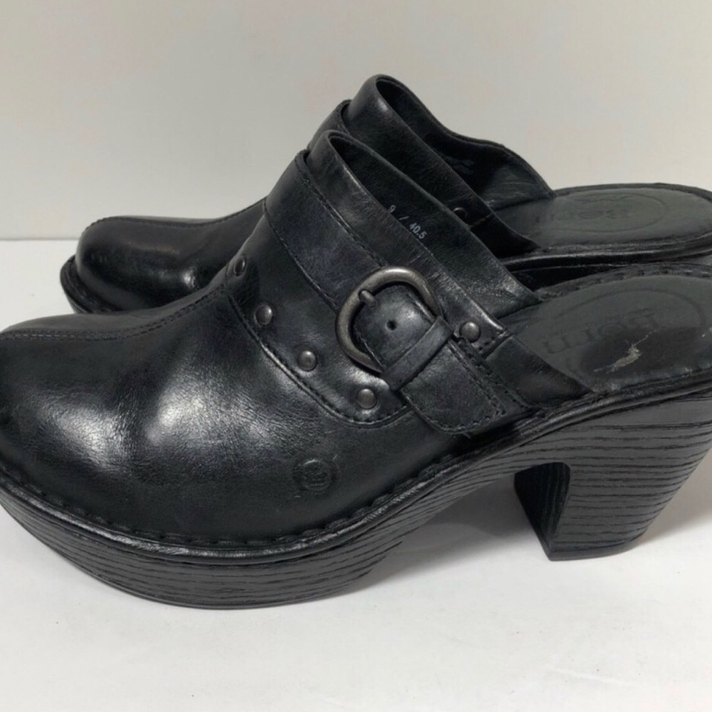 Born Leather Black Clogs with Silver Buckle and Studs. Size 9. - Picture 2 of 7